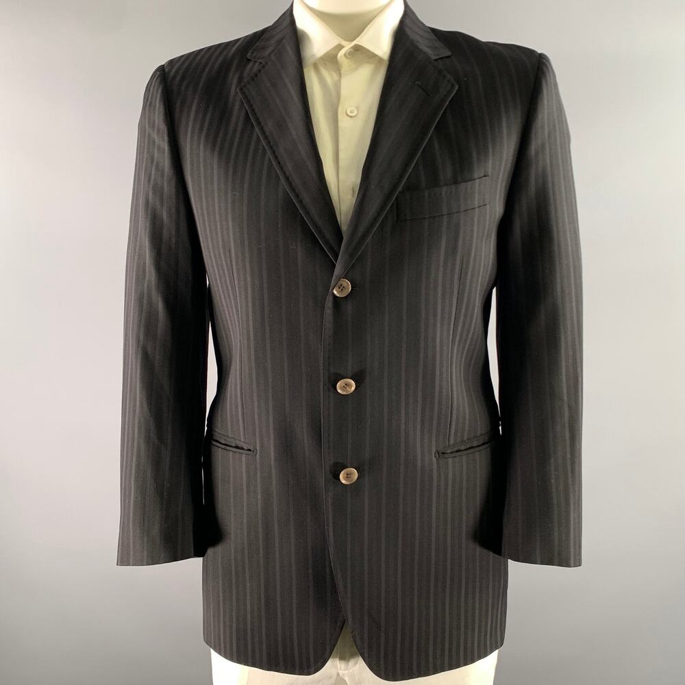 DOLCE & GABBANA Size 42 Black Grey Stripe Wool Blend Notch Lapel Sport Coat